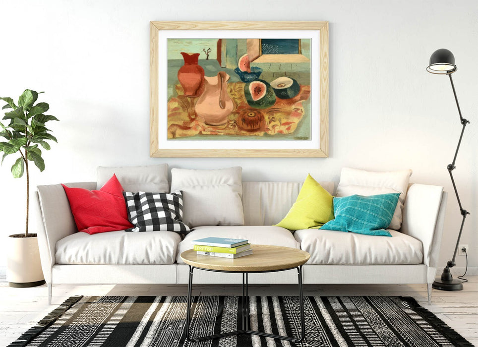 Framed Wall Art - Frances Hodgkins Cut Melons Painting | UK Made Natural Wood Frame