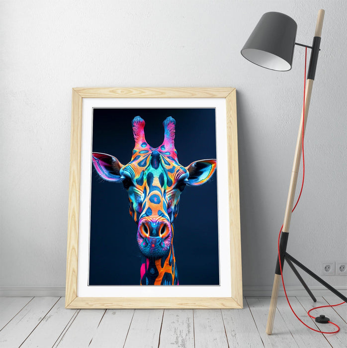 Giraffe Wall Art – Abstract Multi Color Artwork | Framed Animal Poster Print