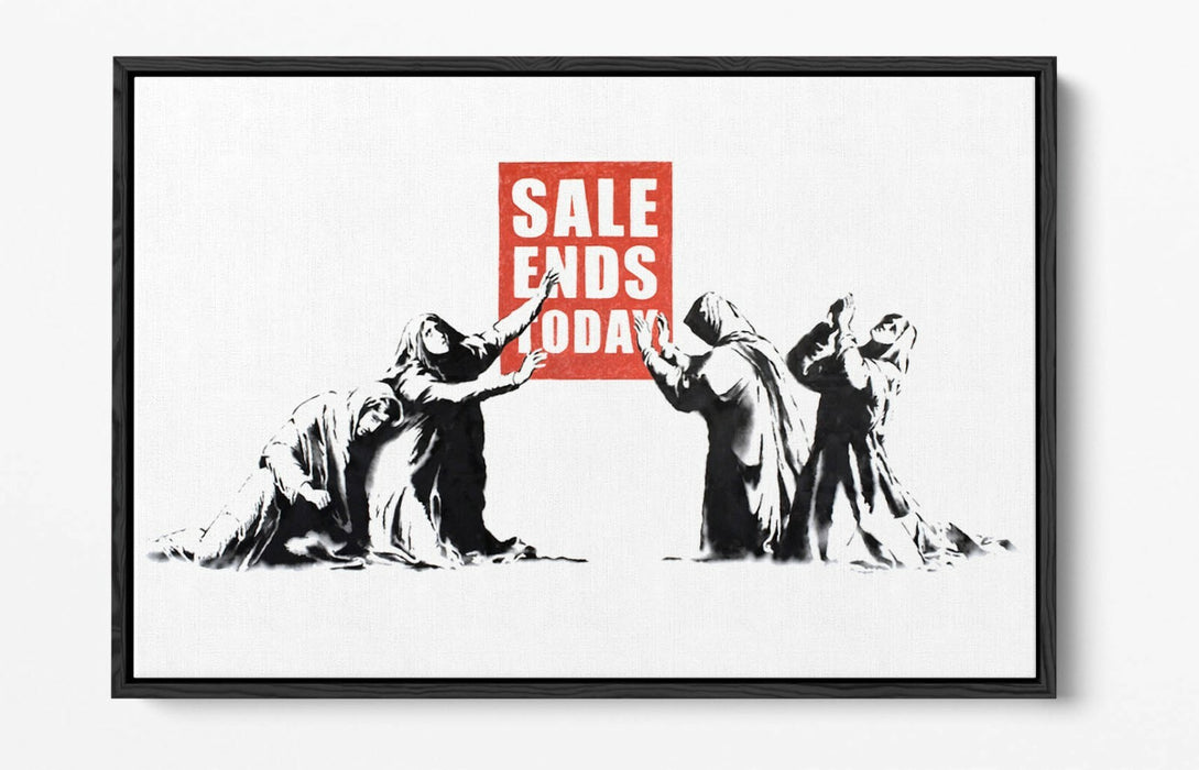 BANKSY SALE ENDS -FLOAT EFFECT CANVAS WALL ART PIC PRINT- RED BLACK & WHITE