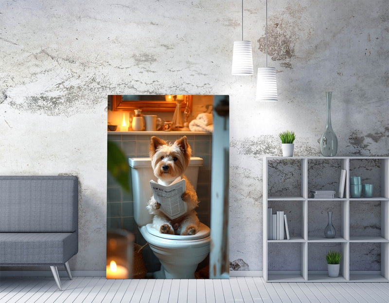 Yorkshire Terrier Canvas - Funny Dog Art Toilet Print | Bathroom Wall Decor