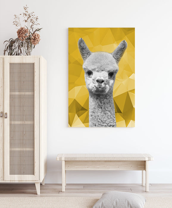 Canvas Wall Art – Alpaca Geometric Print With Mustard Yellow & Black White Decor