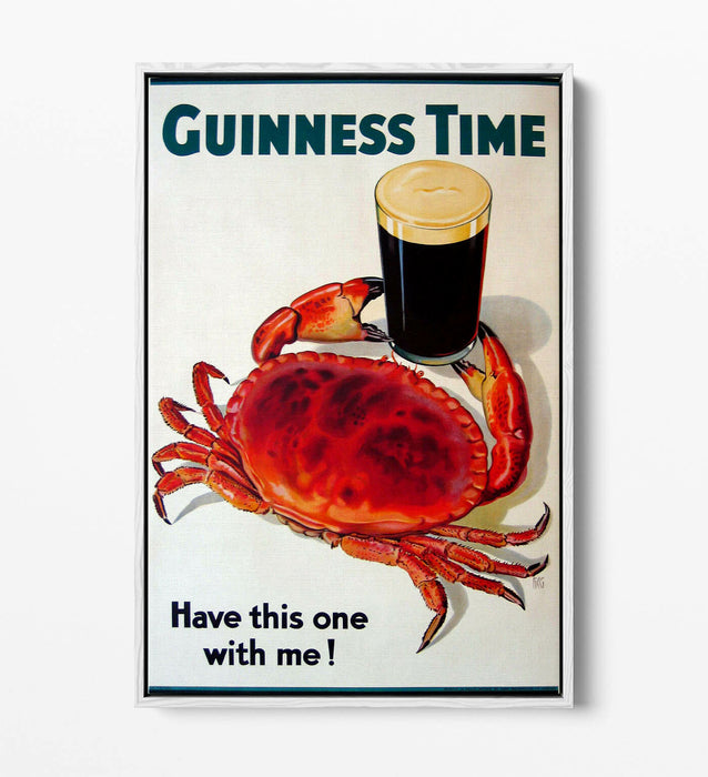 VINTAGE GUINNESS TIME CRAB POSTER, RETRO ADVERT -FLOAT EFFECT CANVAS ART PRINT