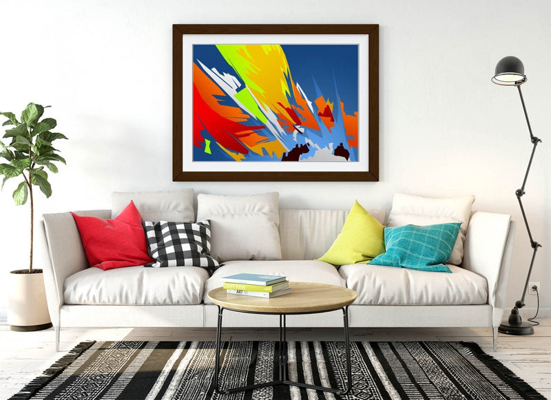 Abstract Bedroom Art - Framed Wall Art With Multi Color Shapes, Ready To Hang