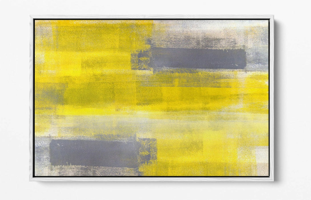 Canvas Wall Art - Yellow Grey Abstract Print With Float Effect Frame