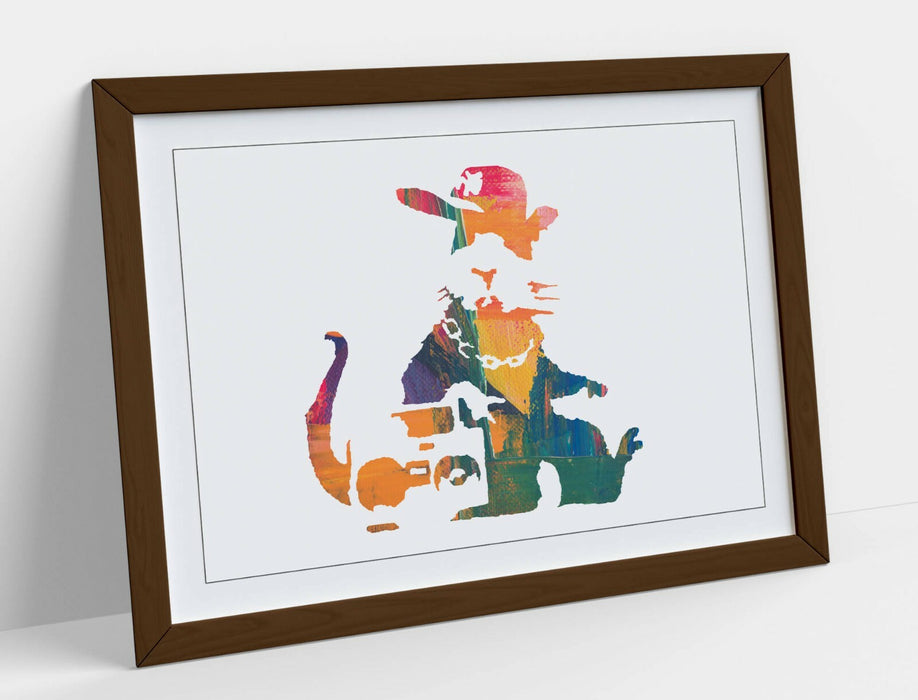 BANKSY, GANGSTA RAT RAINBOW PAINT EFFECT ART -FRAMED WALL ART PICTURE PRINT