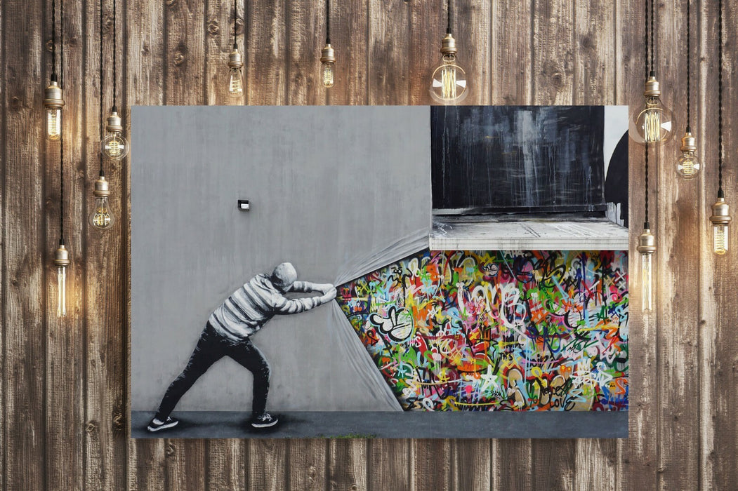BANKSY WHATS BEHIND THE CURTAIN WHATSON CANVAS WALL ART PRINT ARTWORK GRAFFITI