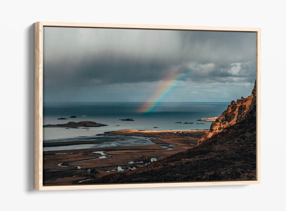 Canvas Wall Art – Rainbow Over Sea Coast Bedroom Decor with Float Effect Frame