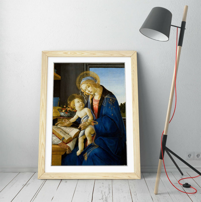 Framed Wall Art - Sandro Botticelli Madonna of the Book Print with Natural Wood Grain Frame