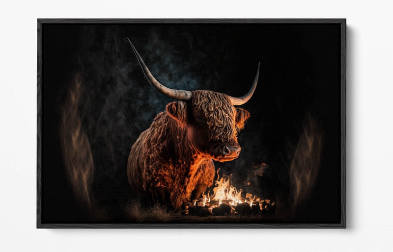 Canvas Wall Art - Highland Cow Print With Float Effect Canvas & Premium Frame