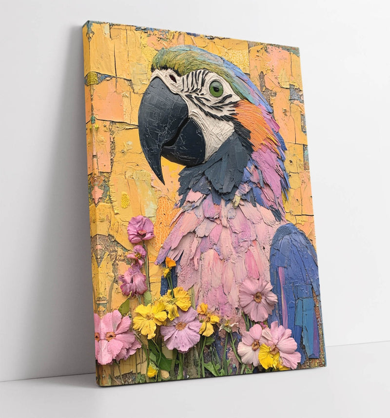 Parrot Canvas Wall Art - Colorful Bird Print With Flower Graffiti Design