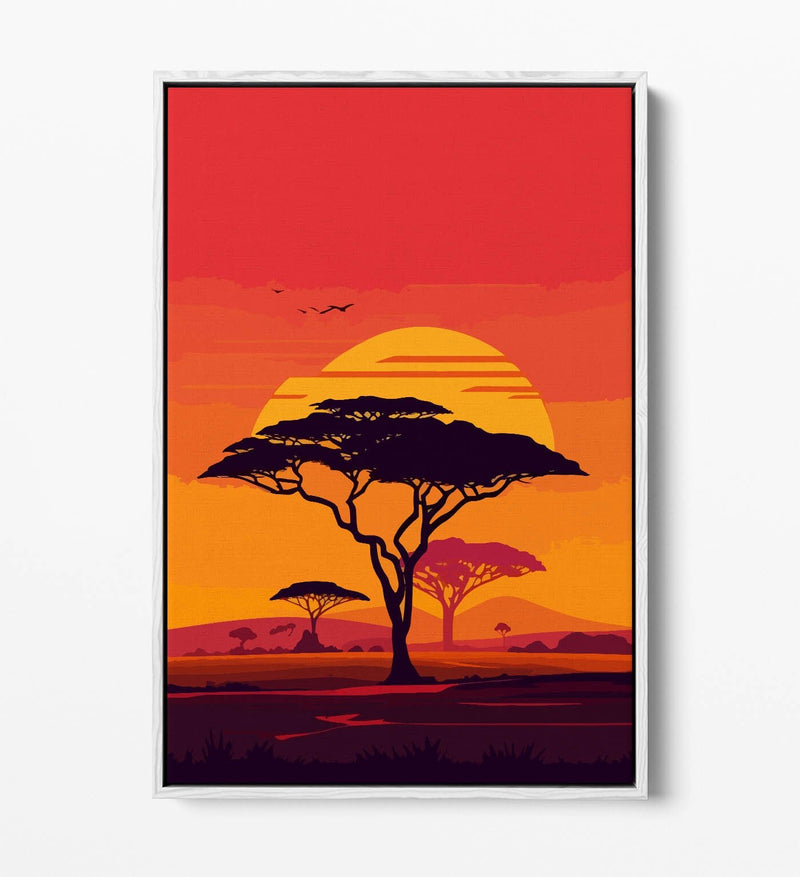 Canvas Wall Art - Sunset Safari Tree Float Effect Premium Canvas Print
