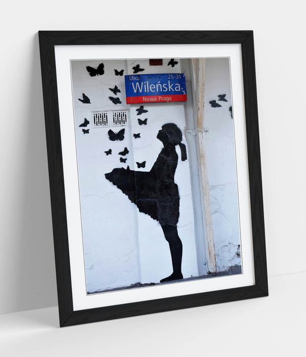 Banksy Wall Art - Framed Graffiti Poster Print With Butterflies | Urban Art Poster