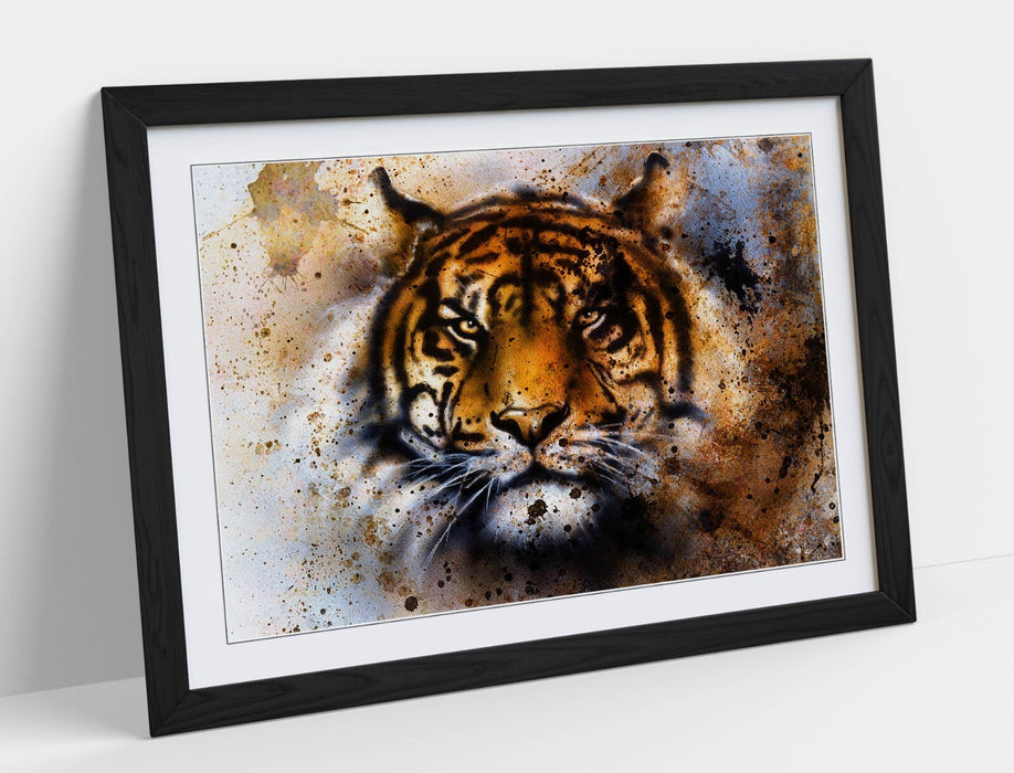 Tiger Wall Art - Handmade Framed Abstract Tiger Poster with Rusty Background Print