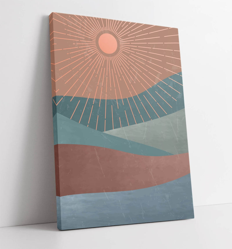 Canvas Wall Art – Abstract Sun Rays And Mountains Premium Canvas Print