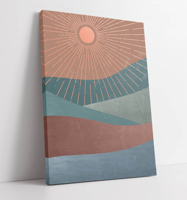 Canvas Wall Art – Abstract Sun Rays And Mountains Premium Canvas Print