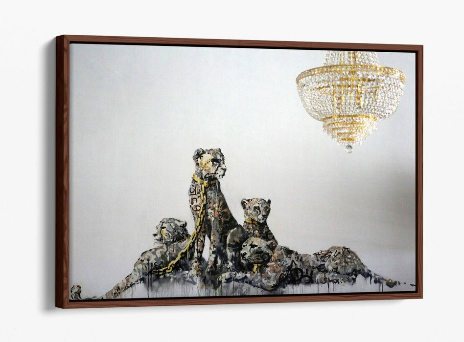 BANKSY PANTHERE -FLOAT EFFECT CANVAS WALL ART PIC PRINT- GOLD WHITE