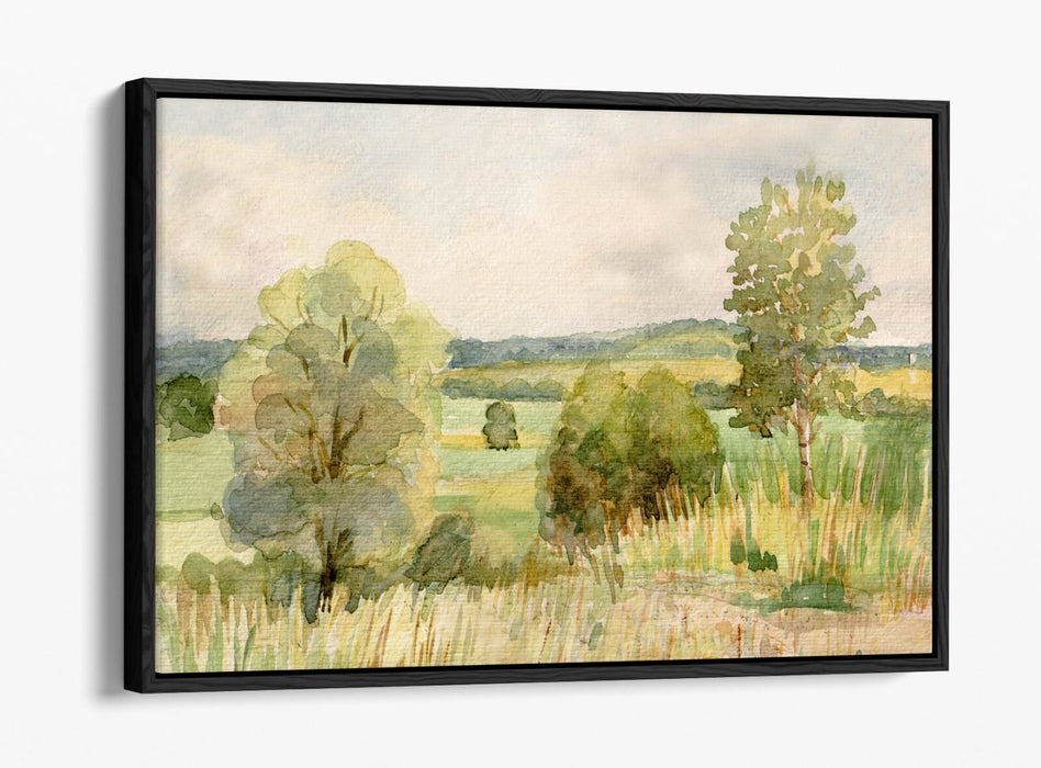 Watercolour Canvas Art - Trees Landscape Wall Decor With Float Effect Frame