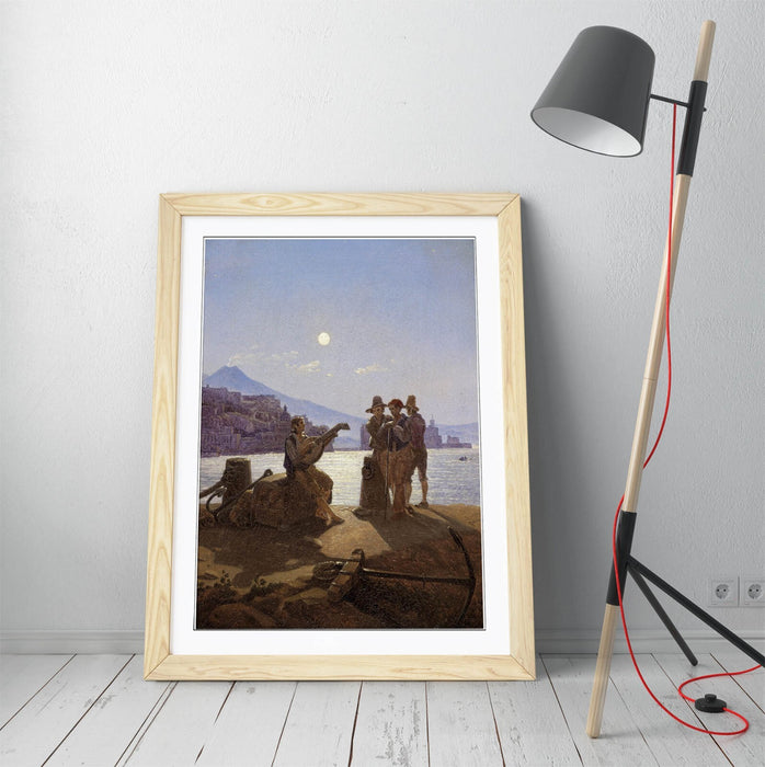 Framed Wall Art - Carl Gustav Carus Italian Fishermen Print With Woodgrain Frame