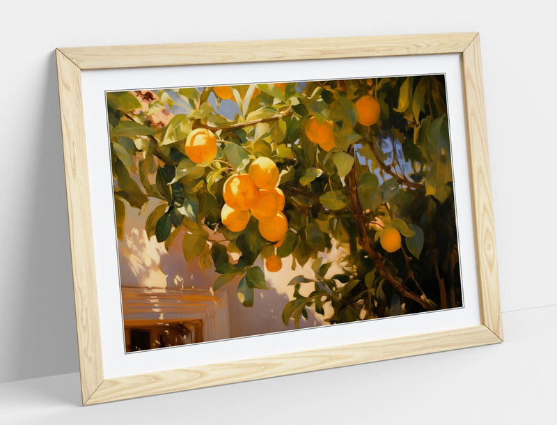 Framed Wall Art – Orange Tree Poster Print With Natural Wood Frame & Matte Paper