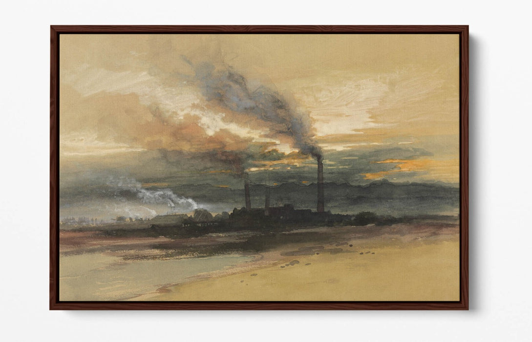 THOMAS MORAN, SMELTING WORKS AT DENVER -FLOAT EFFECT CANVAS WALL ART PRINT