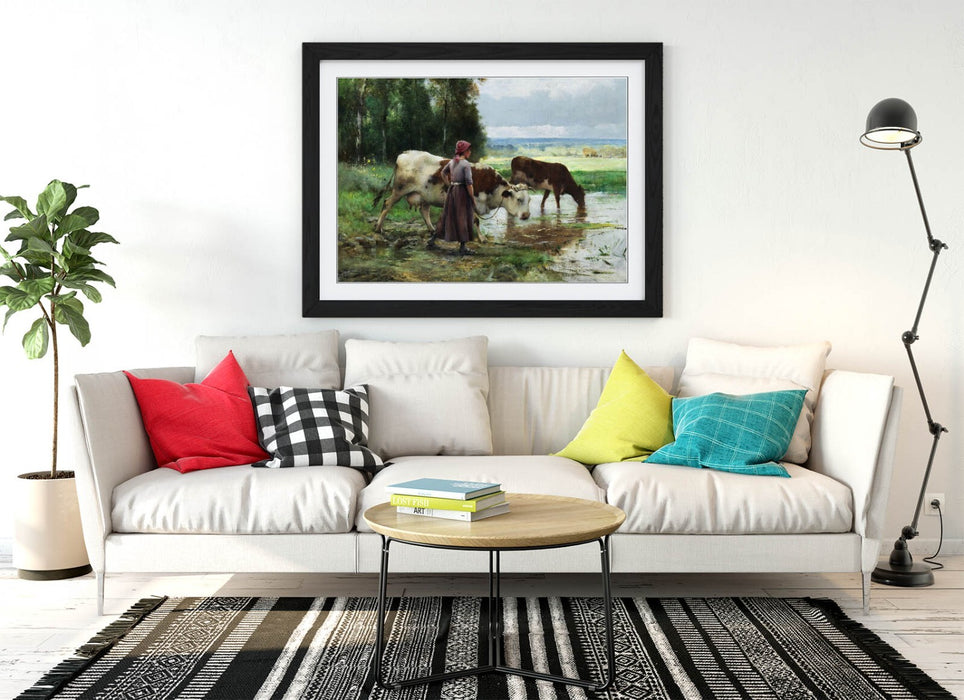 Framed Wall Art - Julien Dupre Young Woman Soaring Cattle Poster Print