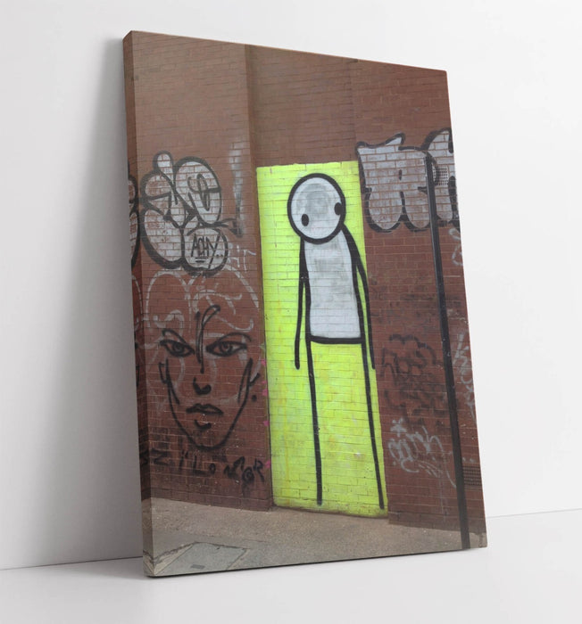 Yellow Graffiti Canvas - Stik Stick Man Art | Handmade Urban Street Art Decor