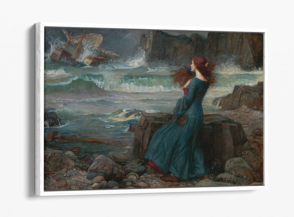 WATERHOUSE MIRANDA THE TEMPEST -FLOAT EFFECT CANVAS WALL ART PIC PRINT- GREEN