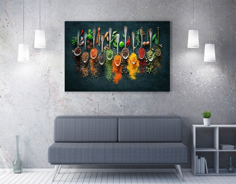 Kitchen Canvas Wall Art - Herbs And Spices Spoon Print | Handmade Decor