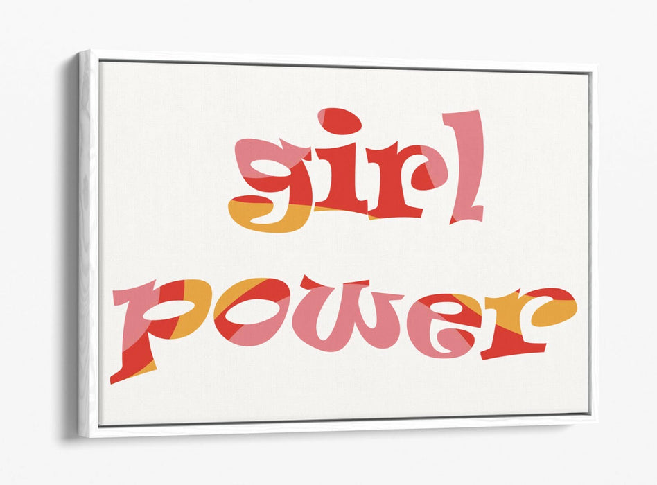 "GIRL POWER" GROOVY FEMINIST QUOTE 1 -FLOAT EFFECT CANVAS ART PRINT- PINK YELLOW