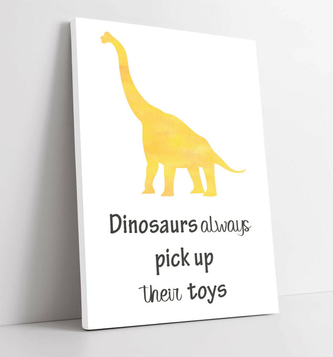 "DINOSAURS PICK UP TOYS" WATERCOLOUR NURSERY QUOTE-CANVAS WALL ART PICTURE PRINT