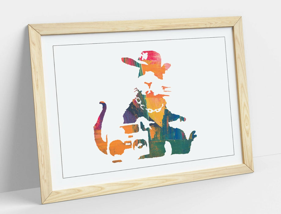 BANKSY, GANGSTA RAT RAINBOW PAINT EFFECT ART -FRAMED WALL ART PICTURE PRINT