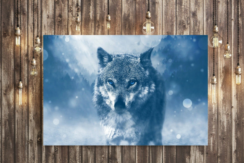 Canvas Wall Art - Lone Wolf Blue Loyalty Framed Canvas Print With Woodgrain Frame