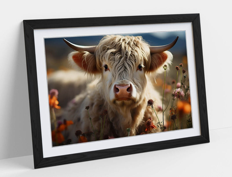 Highland Cow Wall Art – Framed White Highland Cow Print | Rustic Farmhouse Decor