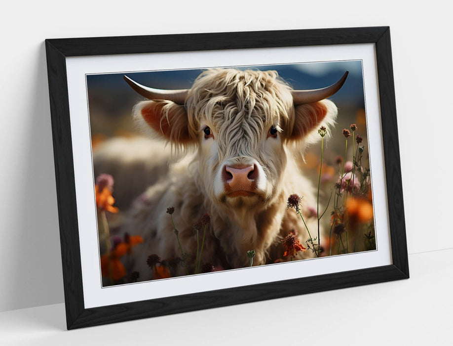 Highland Cow Wall Art – Framed White Highland Cow Print | Rustic Farmhouse Decor