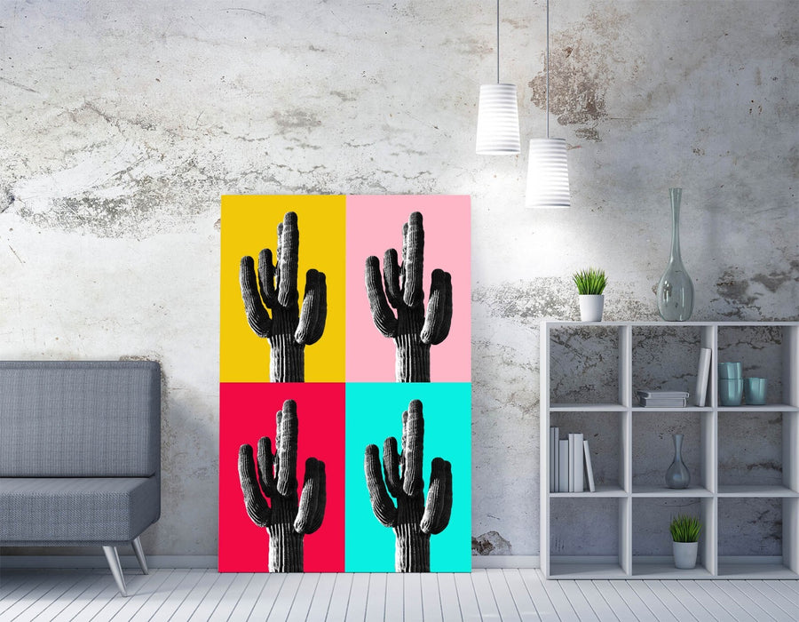 TRENDY POP ART CACTUS MULTI-COLOURED -CANVAS WALL ART PRINT ARTWORK DEEP FRAMED
