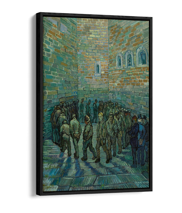 VAN GOGH PRISONERS' ROUND -FLOAT EFFECT CANVAS WALL ART PIC PRINT- BLUE GREEN