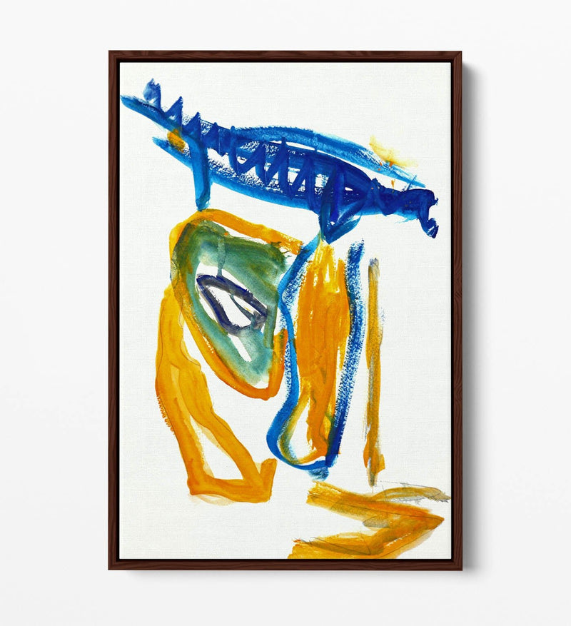Float Effect Canvas Art - Abstract Yellow Blue Painting | Ready To Hang, Premium Varnish Finish