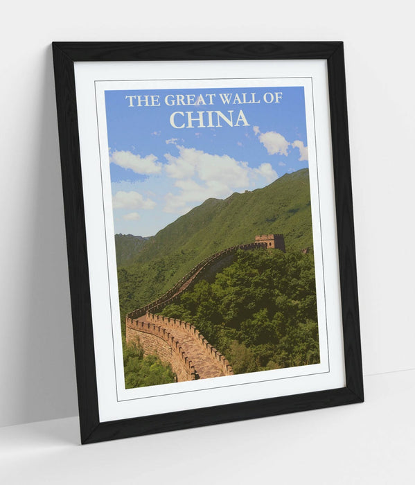 VINTAGE GREAT WALL OF CHINA TRAVEL POSTER -FRAMED WALL ART PICTURE PRINT- BLUE