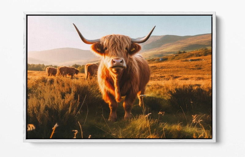 Float Effect Canvas - Highland Cows Print | Premium Varnish Finish Wall Art
