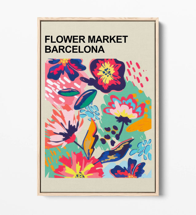 Float Effect Canvas - Barcelona Flower Market Floral Canvas Print With MDF Frame