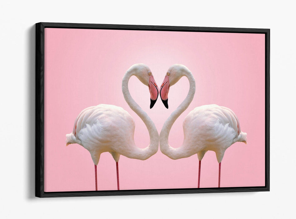 Flamingo Canvas Art - Premium Float Effect Canvas Wall Decor With Love Heart Print