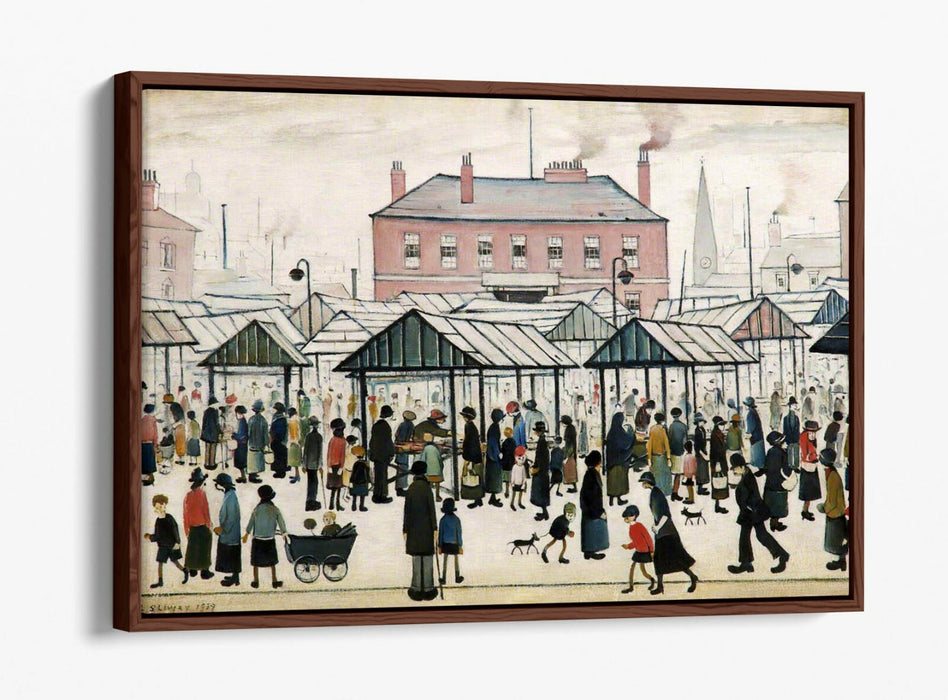LS LOWRY MARKET SCENE NORTHERN TOWN -FLOAT EFFECT CANVAS WALL ART PIC PRINT-