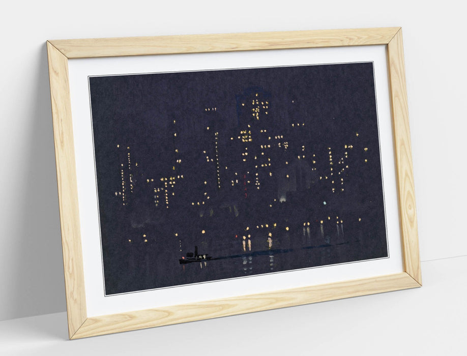 Framed Art Poster - Joseph Pennell Night Lights Artwork | Matte Paper Print