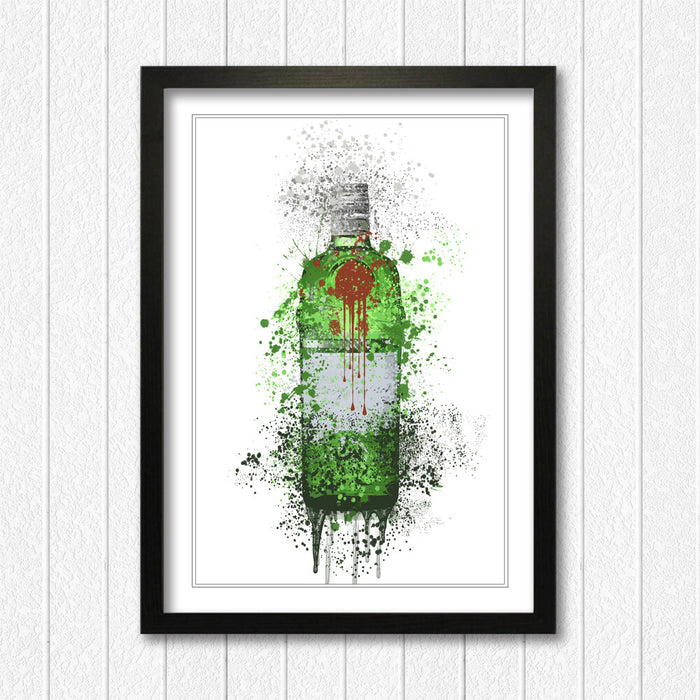 Gin Bottle Wall Art – Handmade Framed Art Print With Woodgrain Frame & Matte Finish