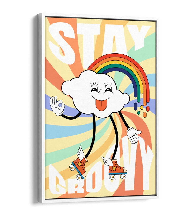 Retro Canvas Wall Art - Groovy Cloud & Rainbow Bedroom Print | Float Effect Canvas
