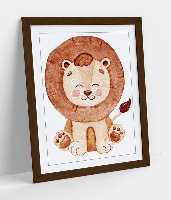 CUTE WATERCOLOUR LION KIDS BEDROOM FRAMED WALL ART POSTER PAPER PRINT 4 SIZES