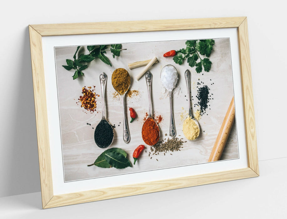 Framed Kitchen Poster – Herbs Spices Print | Green Kitchen Wall Art Decor