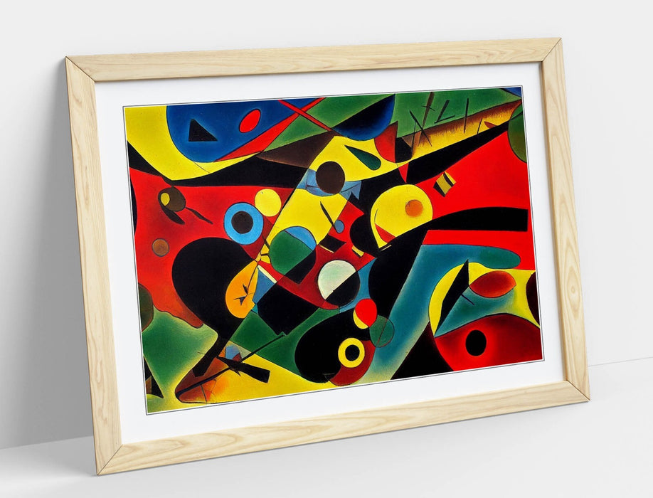 Abstract Kandinsky Wall Art – Framed Red Yellow Artwork | Modern Print Decor