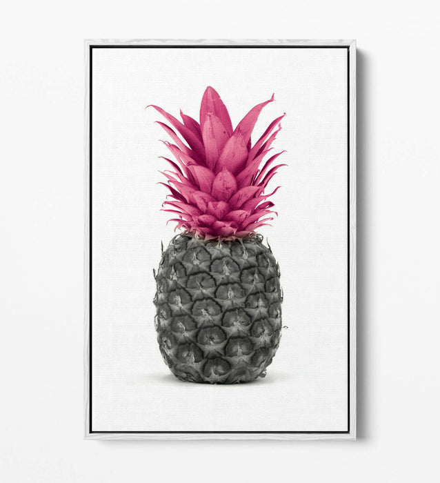 Canvas Wall Art - Pink Pineapple Float Effect | Handmade Black White Graffiti Print