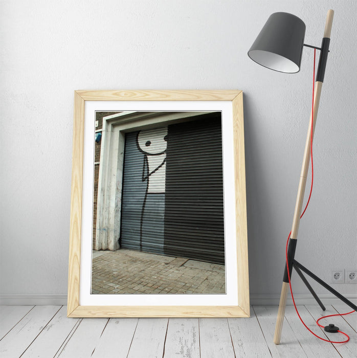 Framed Wall Art – Stik Hiding Stick Man Poster | Urban Street Art Decor